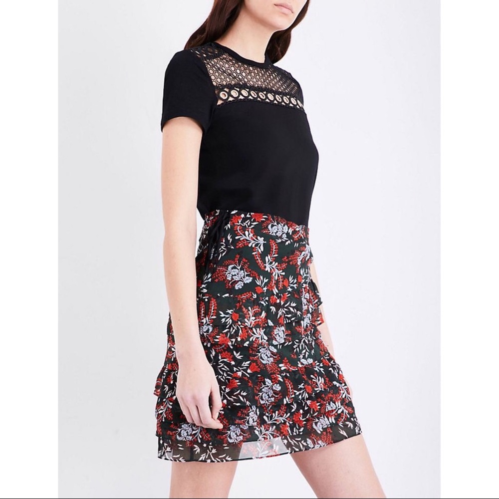 Maje Jerkita Floral Print Tiered Ruffle Skirt - Picture 1 of 8